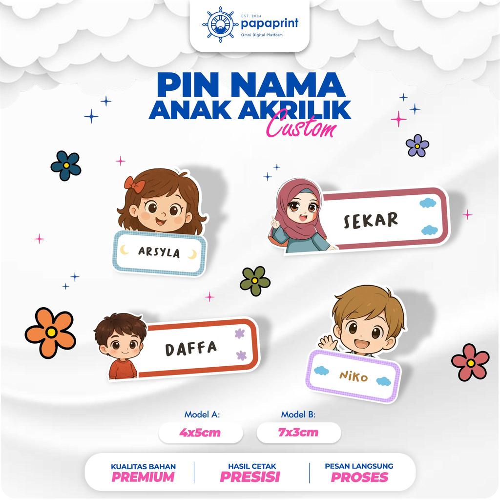 Nametag custom | custom pin | nametag nam | pin custom - Papaprint Bros Akrilik Karakter Lucu TK PAU