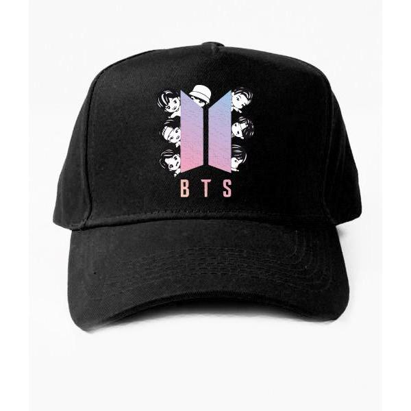 Topi BTS logo RM JHope Suga Jin V Jungkook Jimin Cartoon Baseball Trucker Snapback Bucket