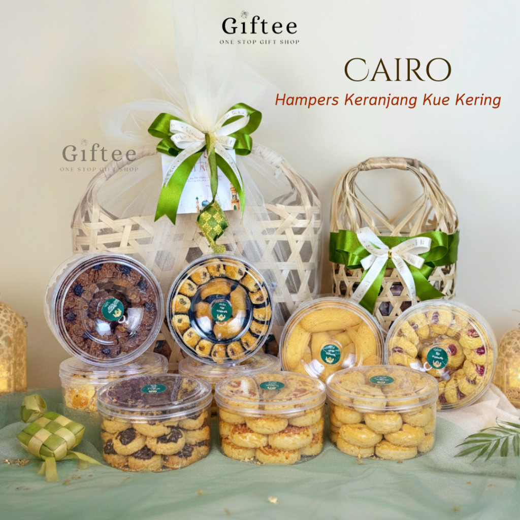 HAMPERS LEBARAN CAIRO PARCEL SET KUE KERING KERANJANG COOKIES TAS ANYAMAN BAMBU ROTAN KADO HADIAH