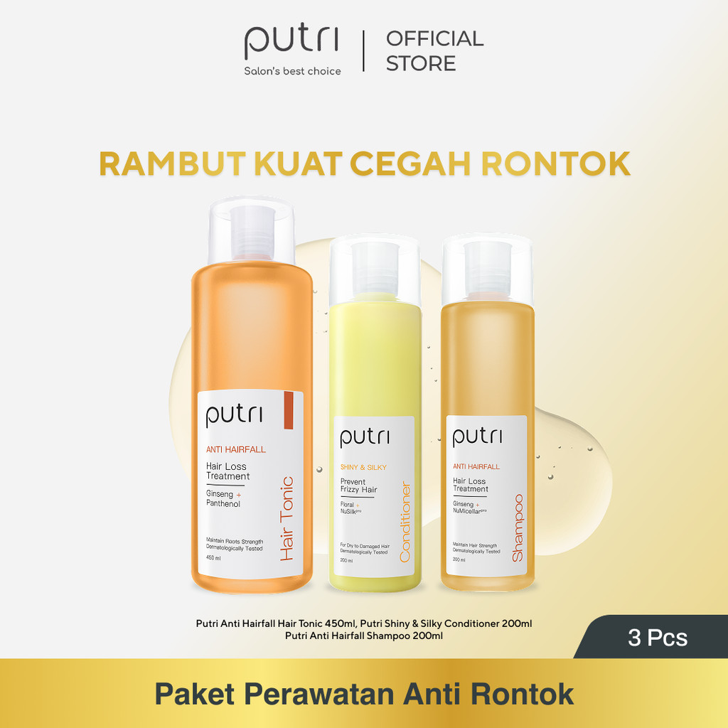 [3IN1 ANTI RONTOK] Putri Anti Hairfall Shampoo dan Hair Tonic, Shiny & Silky Conditioner | Hair Care