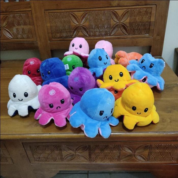 boneka gurita tiktok viral bolak balik warna warni SNI - Merah-Kuning