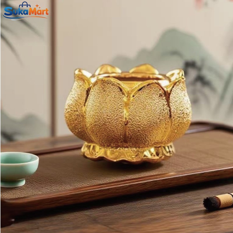 Tempat Pembakar Dupa Hio 4"5" Emas Besar Kecil Bentuk Lotus Keramik Hiolo Untuk Rumah Fengshui Keber