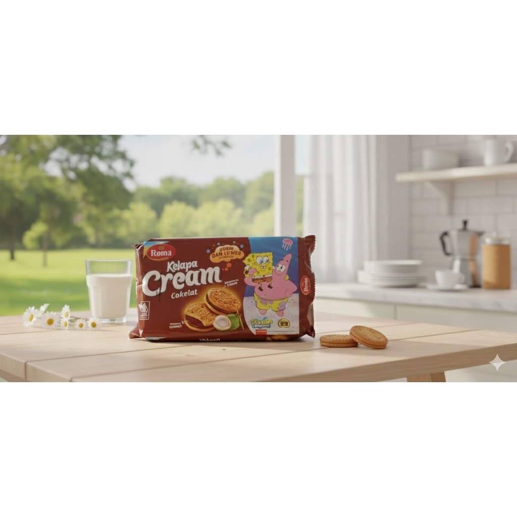 biskuit Roma kelapa cream Sandwich coklat
