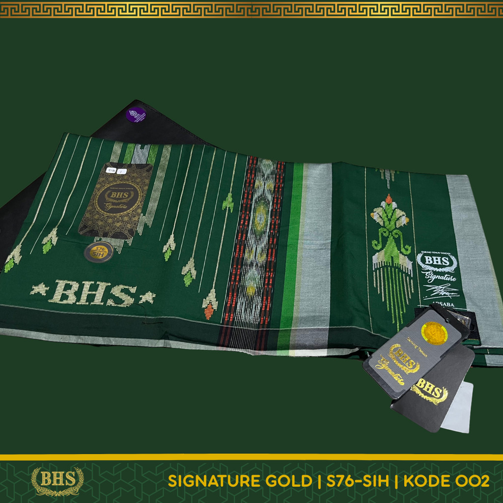 Sarung BHS Signature Gold Motif S75 SIB, S77 SGC, S76 SIH Songket Gunungan Tenun Tangan Bahan Premiu