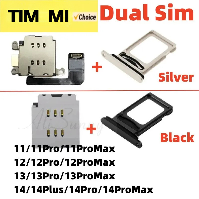 1set Dual Sim Card Reader Flex Cable + Tray Slot  for  14 Plus 12 13 11 Pro Max Nano Connector Holde