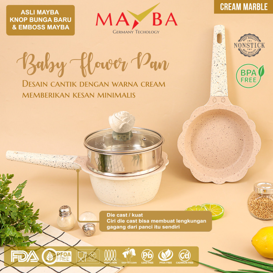 Panci set mpasi Bayi 16m MAYBA CREAM GRANITE baby cooking set DIECAST TECHNOLOGY(KUAT) panci set 4pc