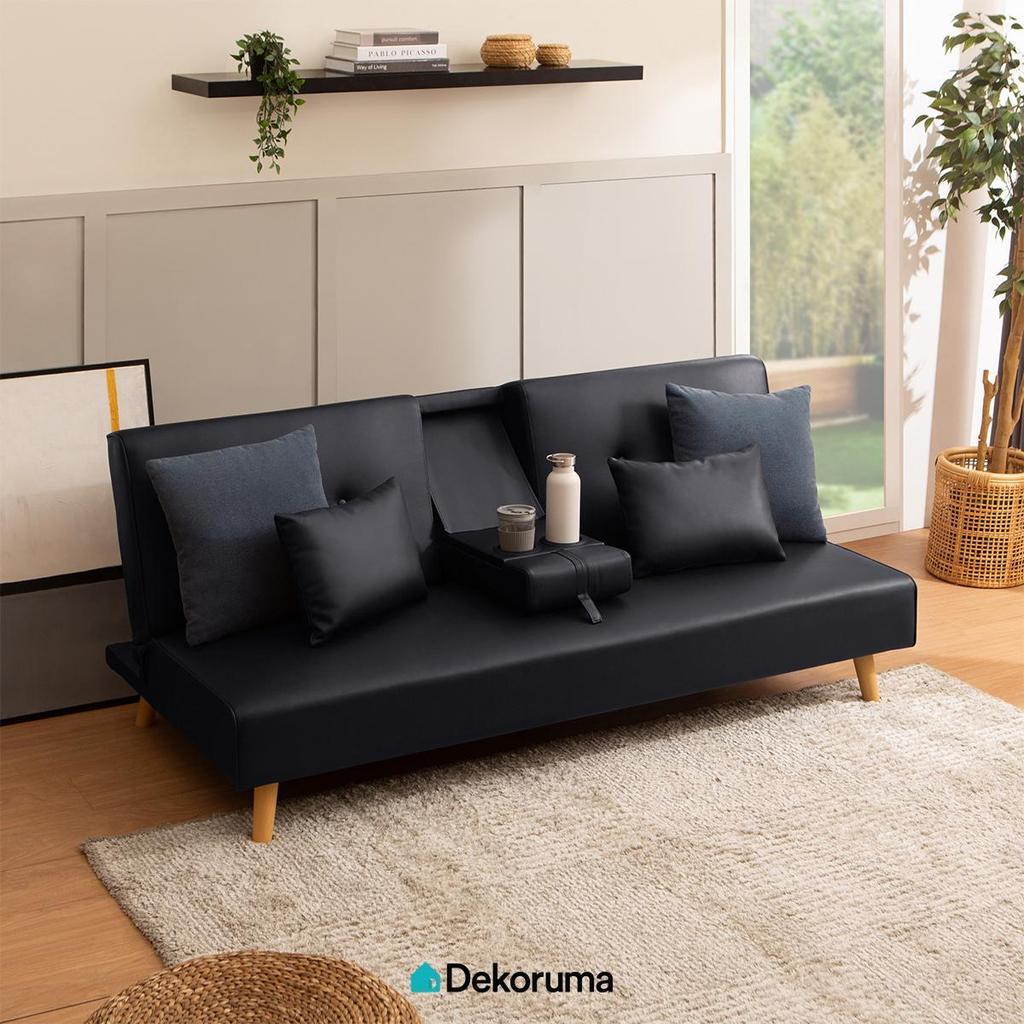 Dekoruma DAITO Sofa Bed Kulit / Sofa Bed / Sofa 3 Seater - Hitam