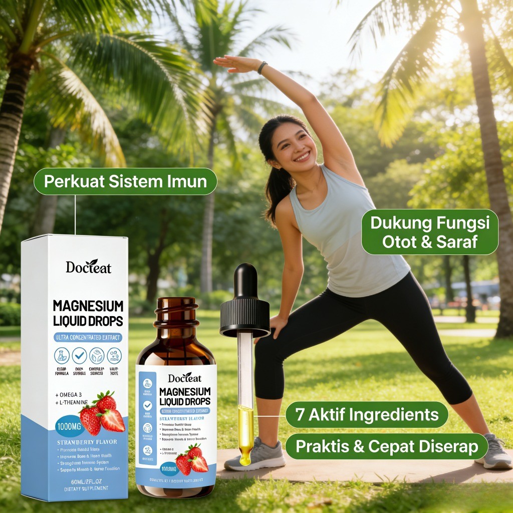 Docteat Magnesium Liquid Drops 1000mg – Magnesium Cair + Omega-3, L-Theanine, Vitamin B6, B12 & D3 R