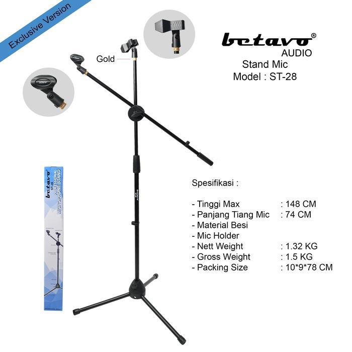 Professional Stand Mic Microphone Betavo ST 28 | Mic Holder & Holder Jepit | 2 Tiang | Kaki Ta | Bes