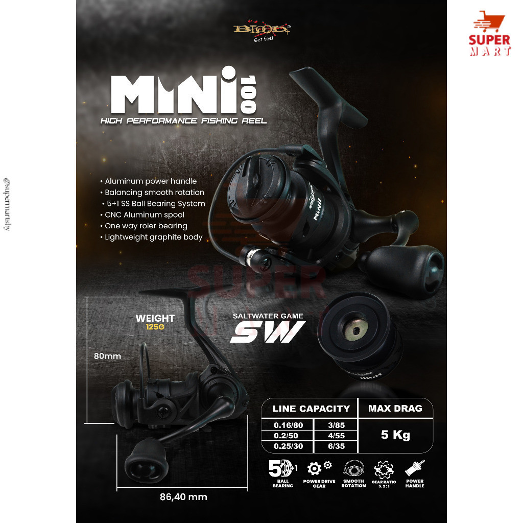 SS Blood Reel Pancing  Mini 100 Spinning Extra Ultralight XUL Freshwater Saltwater Power Handle