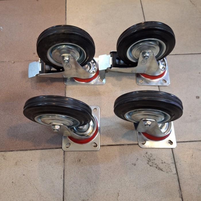 Roda Troli Karet Hitam 6 Inch 1Set ( 2Rem 2Hidup )