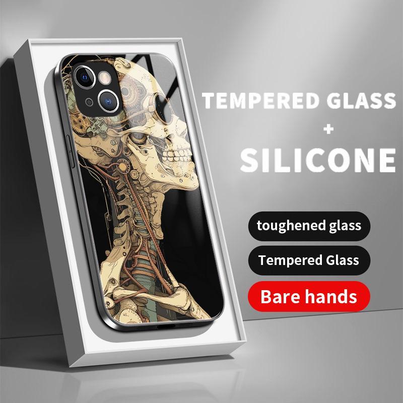 Hard Case Glass Kaca For Iphone 13 11 Pro Max 12 Mini 14 Plus 15 Silicone Back Cartoons Harimau Rusa