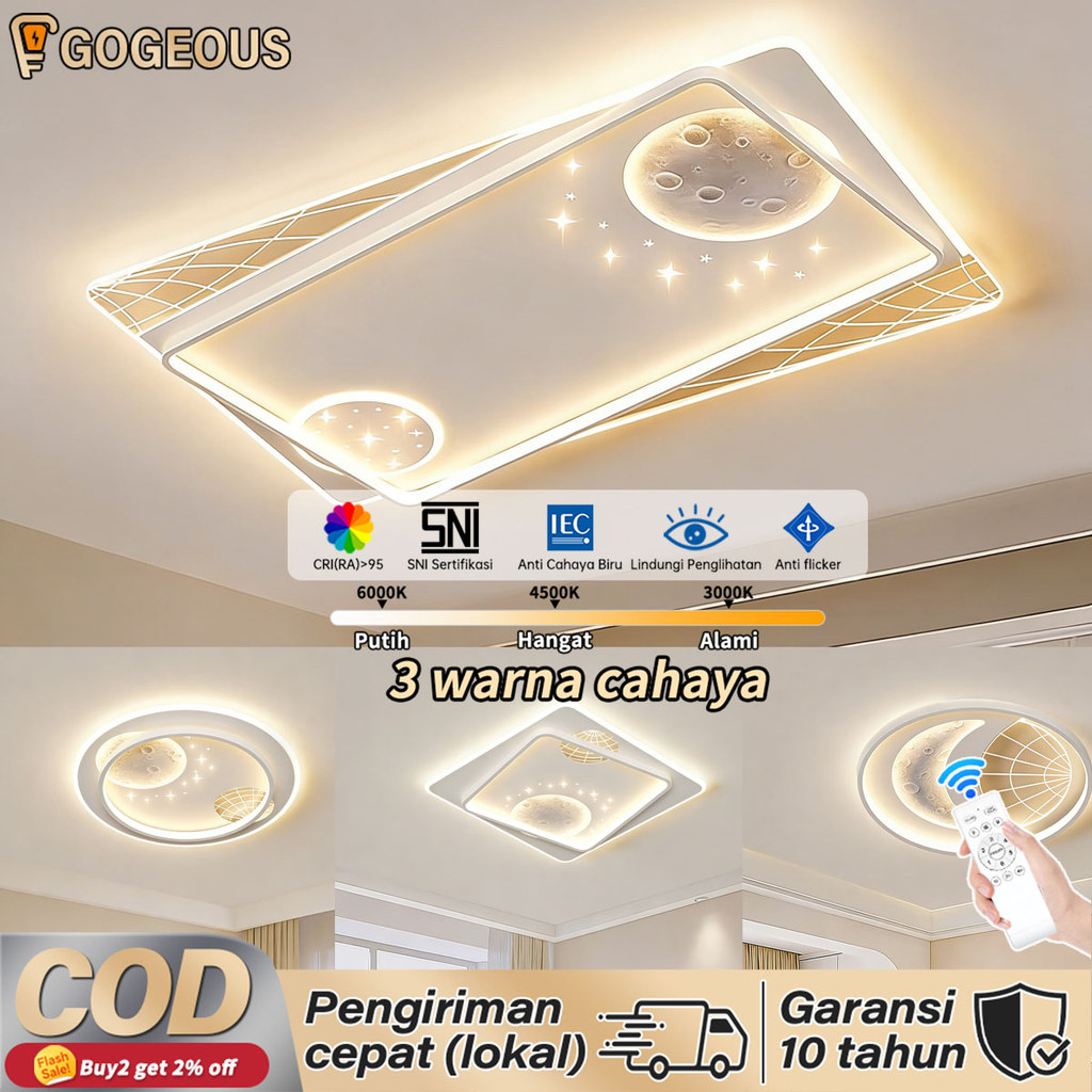 GOGEOUS Lampu Plafon Remote Led 3 Warna Ruang Tamu MejaMakan Balkon Lampu Gantung KamarTidur Lampu P