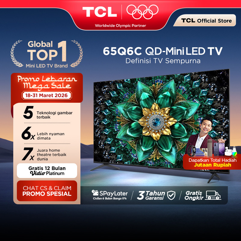 TCL 65 Inch QD-Mini LED TV Q6C - AiPQ Pro Processor - 6in1 Healthy Eye care - 144Hz - Smart Android 