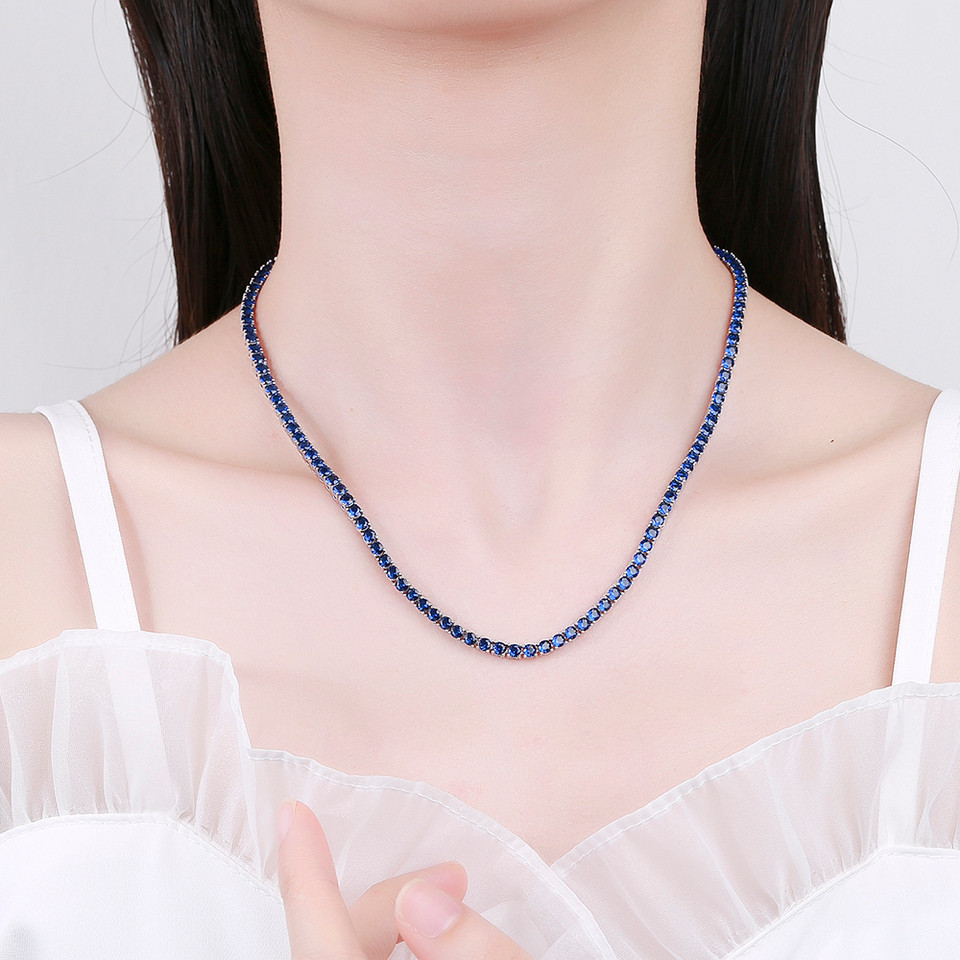 16-24 Inch (41-60cm) Real 925 Sterling Silver Tennis Chain Necklace 3mm Montana Blue Sapphire Zircon