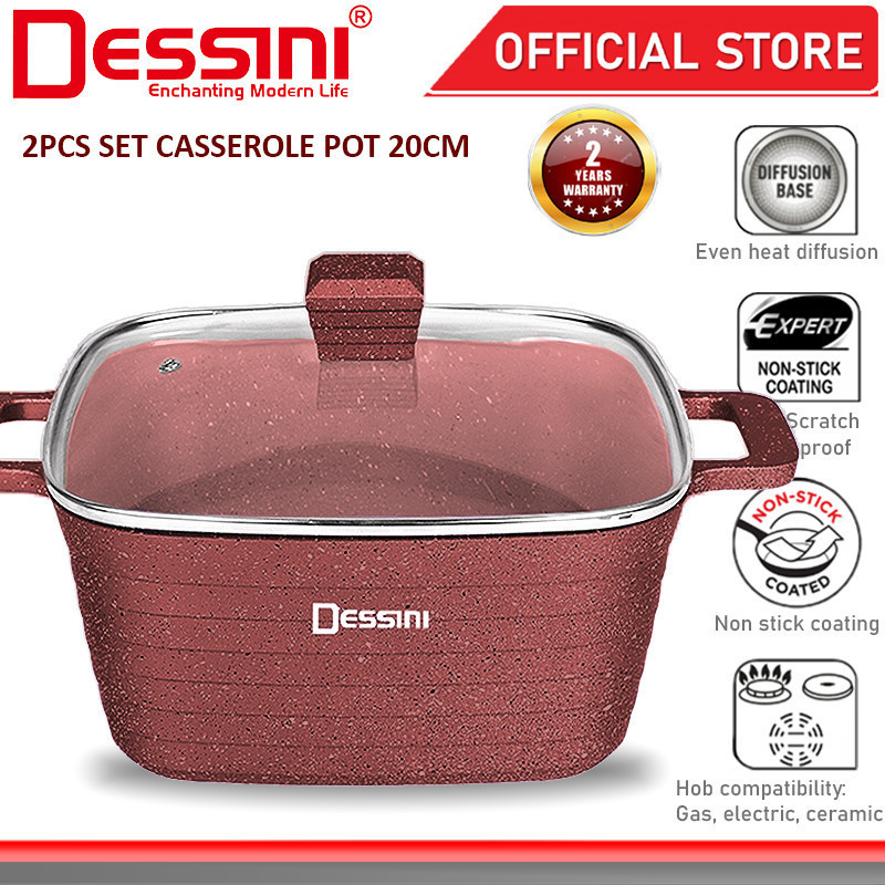 DESSINI ITALY WPB-20 Peralatan Masak Aluminium Die-Cast Granite Anti Lengket Panci Casserole Wajan G