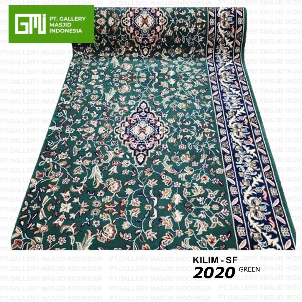 Jual Karpet Masjid Nabawi Motif Bunga Tabur Hijau Tebal 20mm Kilim Hijau / Merah