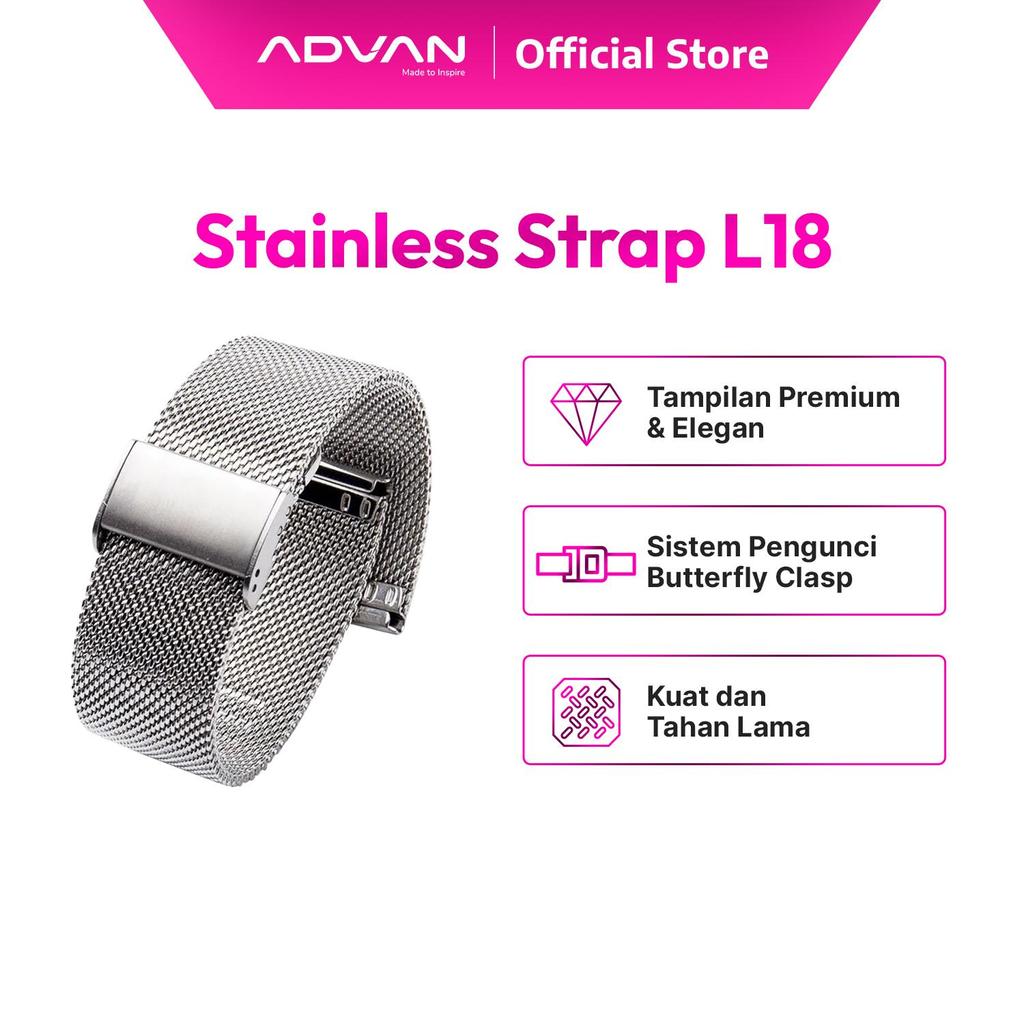 ADVAN Stainless Strap 18mm SSL18 Elegant Tali Smartwatch Jam