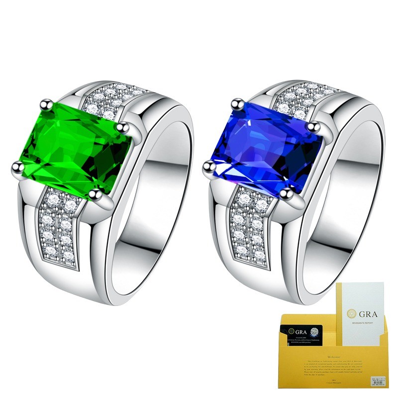 (With Gra Certificate) Cincin Emas Putih Moissanite Persegi Batu Permata Berwarna Untuk Pria Dari Ko