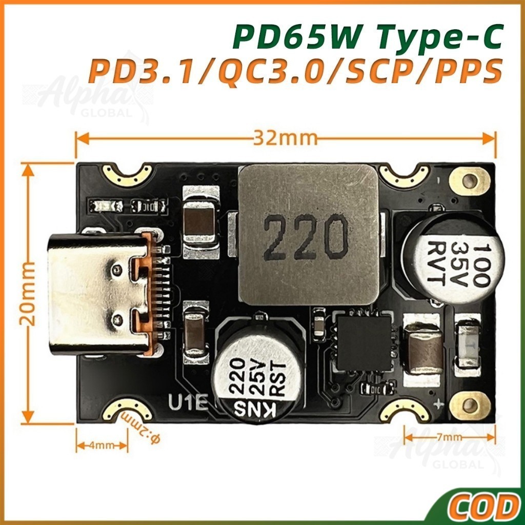 Type-C Modul Pengisian Baterai PD65W Modul Charger Type C PD65W Fast Charging Module DC 12~30V PD3.1