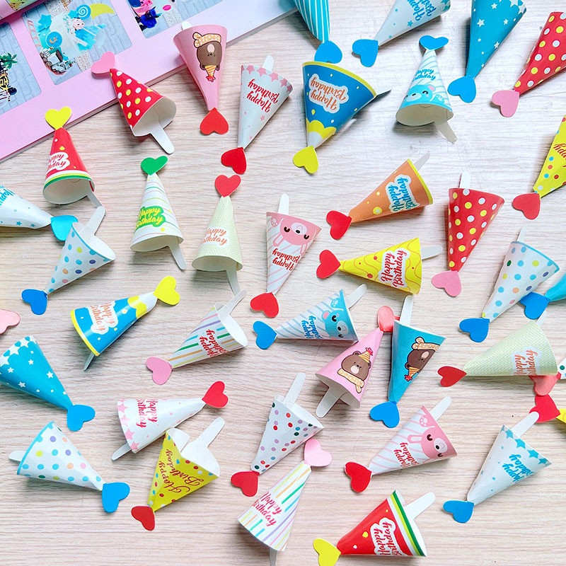 Cake Topper /Topi Mini Kertas / Karton Kerucut kecil / Topper Donat / Topper Mini Cake / Topi Donat 