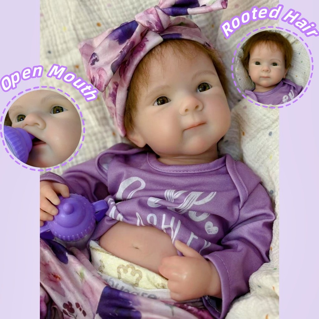 Washable & Rooted Mohair 45cm Painted Bettie Solid Silicone Reborn Girl Doll With Open Mouth Bebe Do
