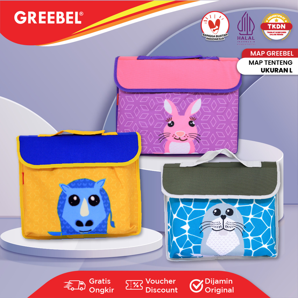 GREEBEL Tas Map Kain Karakter Hewan Lucu 614 L (1PCS) Tote Bag Anak Sekolah Map Tenteng Anak