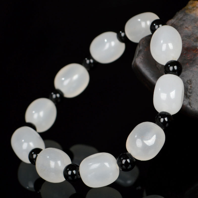 Gelang giok alami Xinjiang, gelang bahan biji giok sutra emas, produsen grosir gelang giok putih Gob