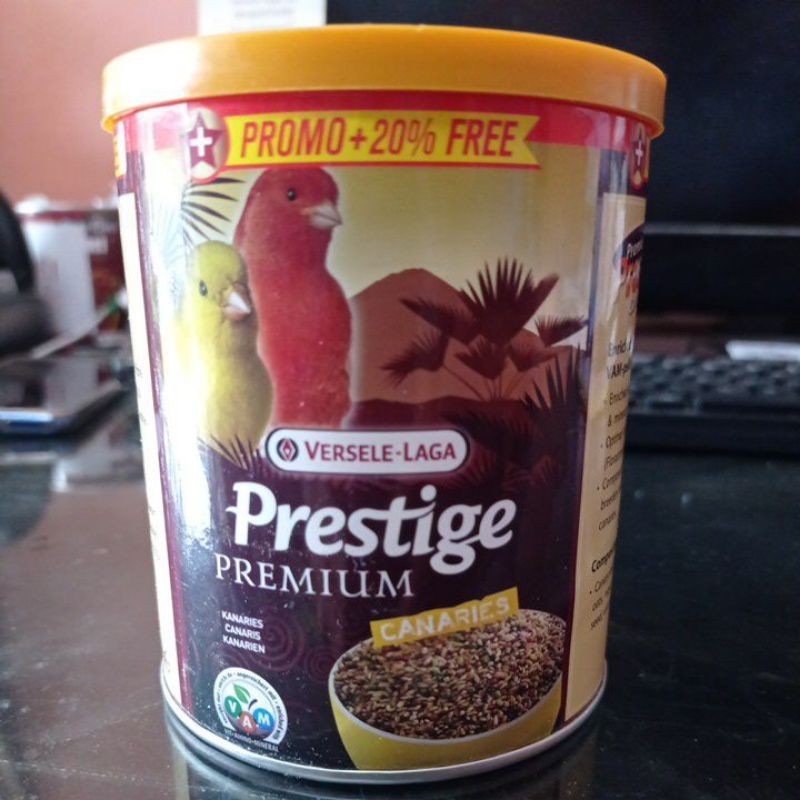 pakan kenari prestige canaries kemasan kaleng bagus gacor berkicau sehat import