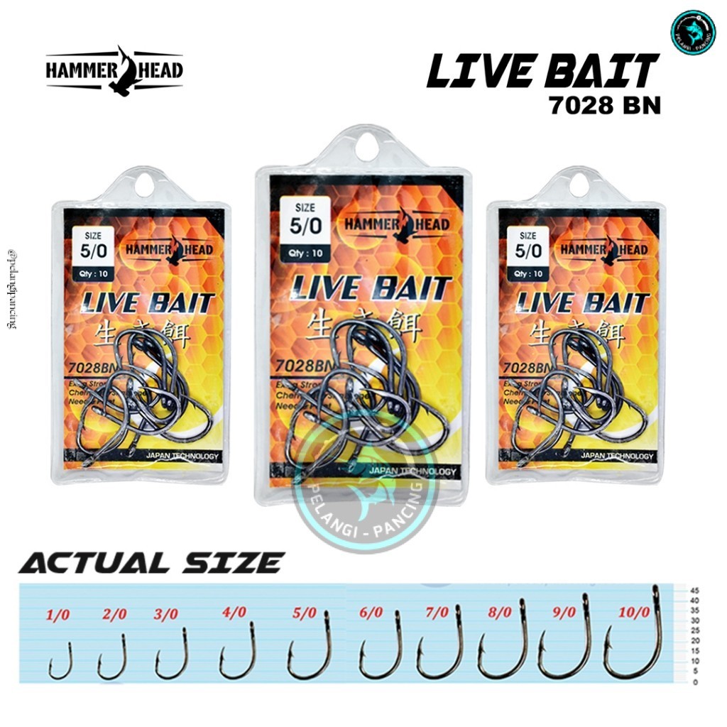 Pelangi Pancing HAMMER HEAD Kail Pancing 7028BN Live Bait Single Hook Black Nickel - PP