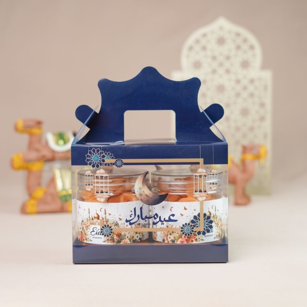 Dus Box Lebaran 2Toples 500/600ML Box MIka Kue Kering Lebaran 2 Toples Navy Handle