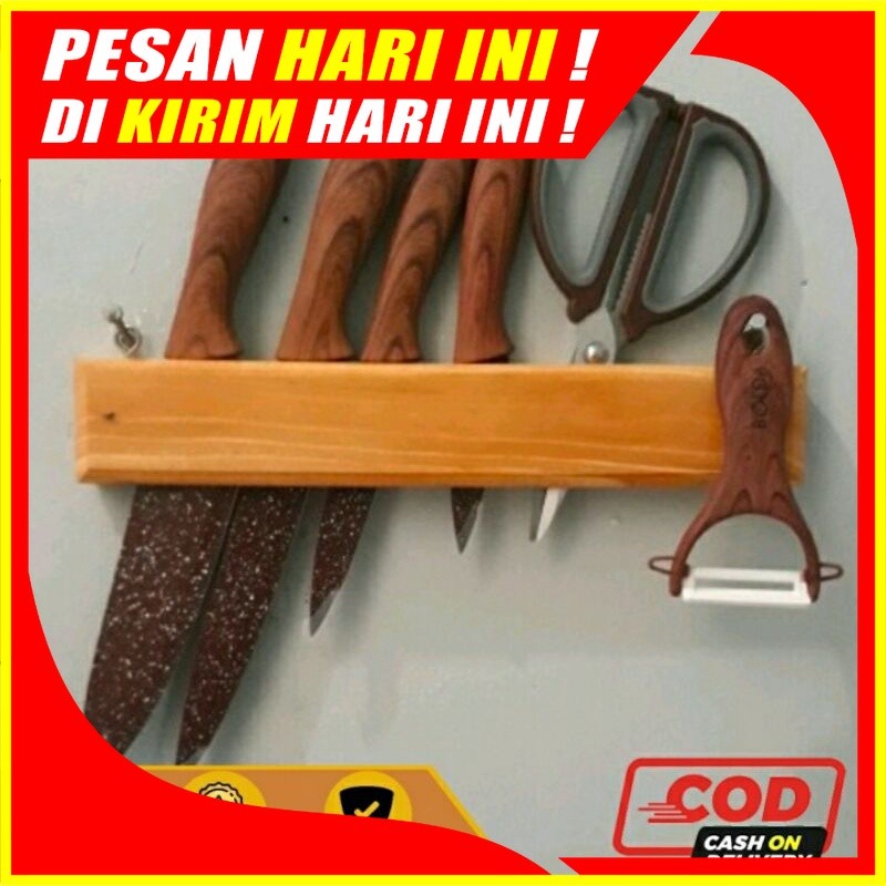 (H67) Rak gantung kayu dinding gantungan tempat pisau kayu/ tempat gunting/ tempat pisau tempel temp