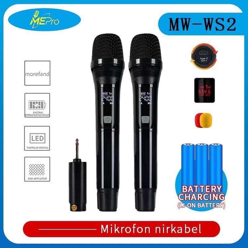 Mepro Mic Microphone Universal Wireless UHF Dual Mic Profesional Profesional UHF Mikrofon Dinamis Ge