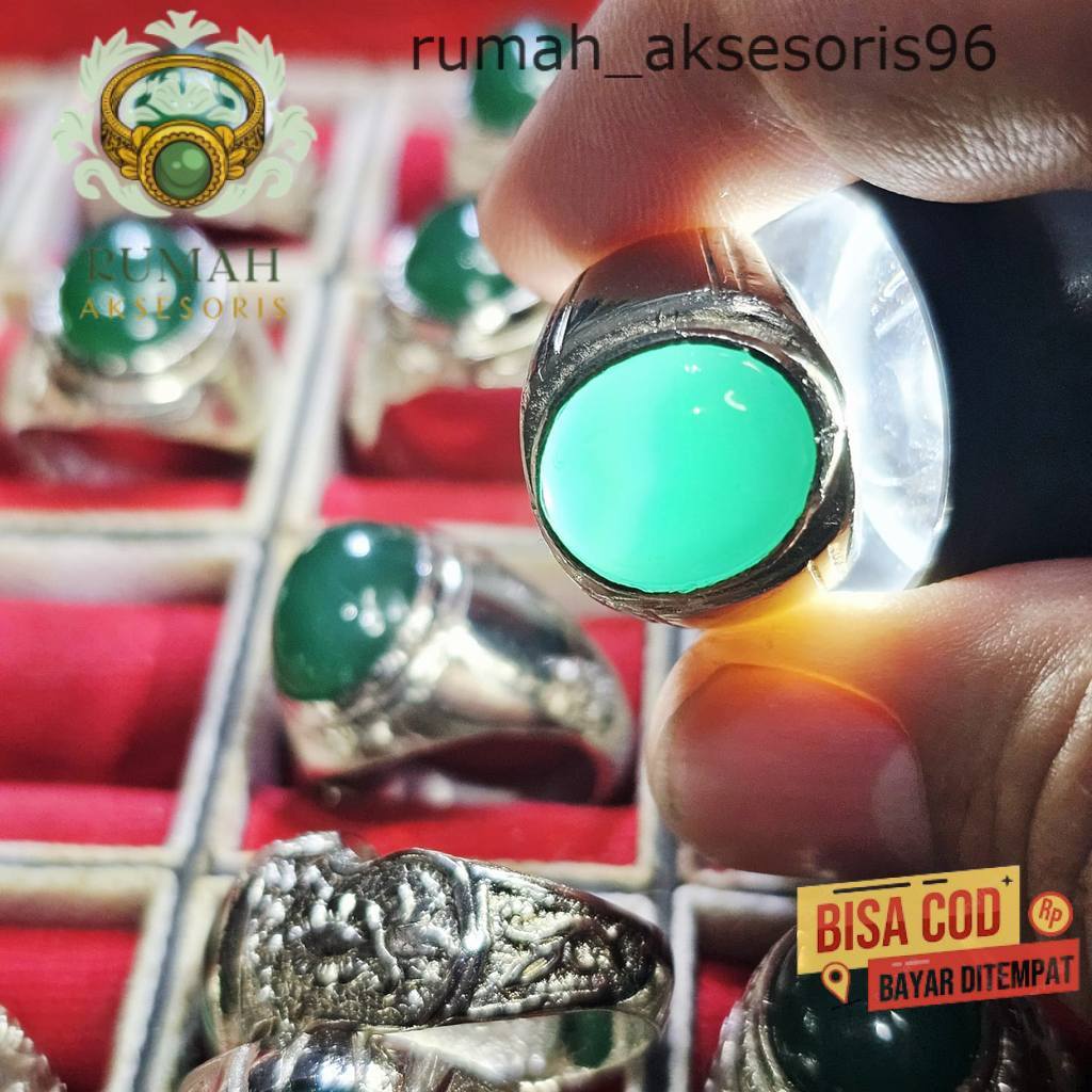 murni_aksesoris. Cincin Batu Akik Bacan Hijau dengan Ring Alpaka Silver Perak Design Simpel Mewah - 