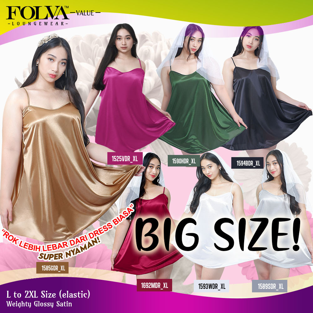 New Folva Lingerie Tanktop Dress Satin Mekar Big Size Jumbo