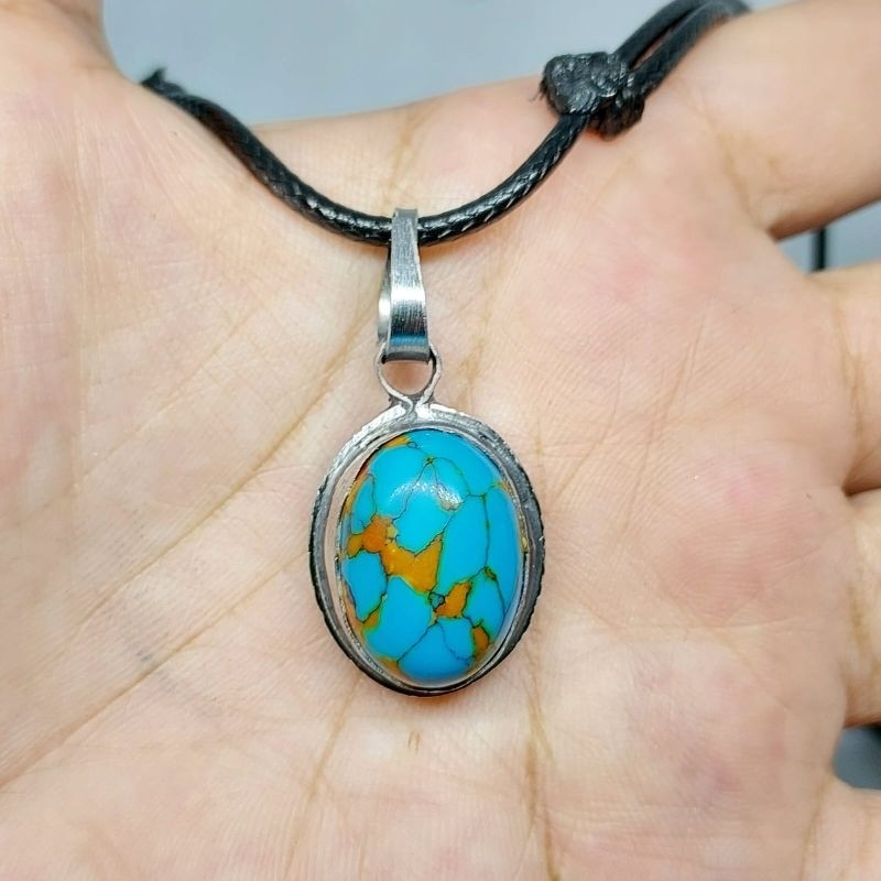 kalung liontin pirus mesir urat kuro / pirus urat emas / pirus biru fanci / manmade tidak asli elega