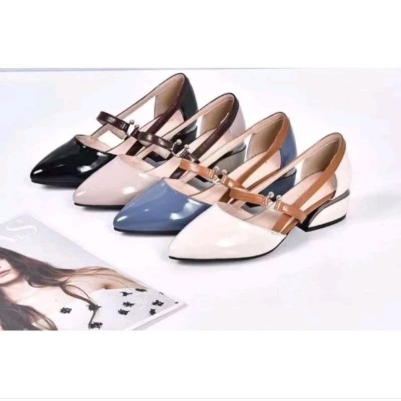 SANRIRINTOJAYASHOP Sepatu Pantofel wanita Hak-Tahu Cin-Cin 3CM