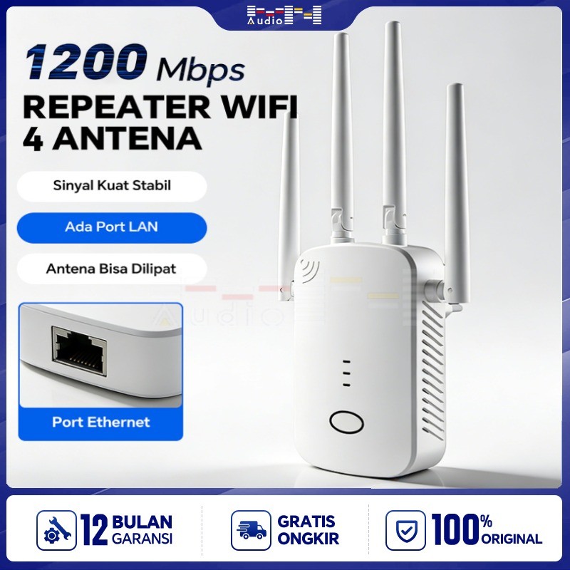 WiFi Repeater Penguat Sinyal Wifi 1200M Dual Band 2.4G+5GHz 4 Antena Kuat Nirkabel Rumah WIFI Amplif