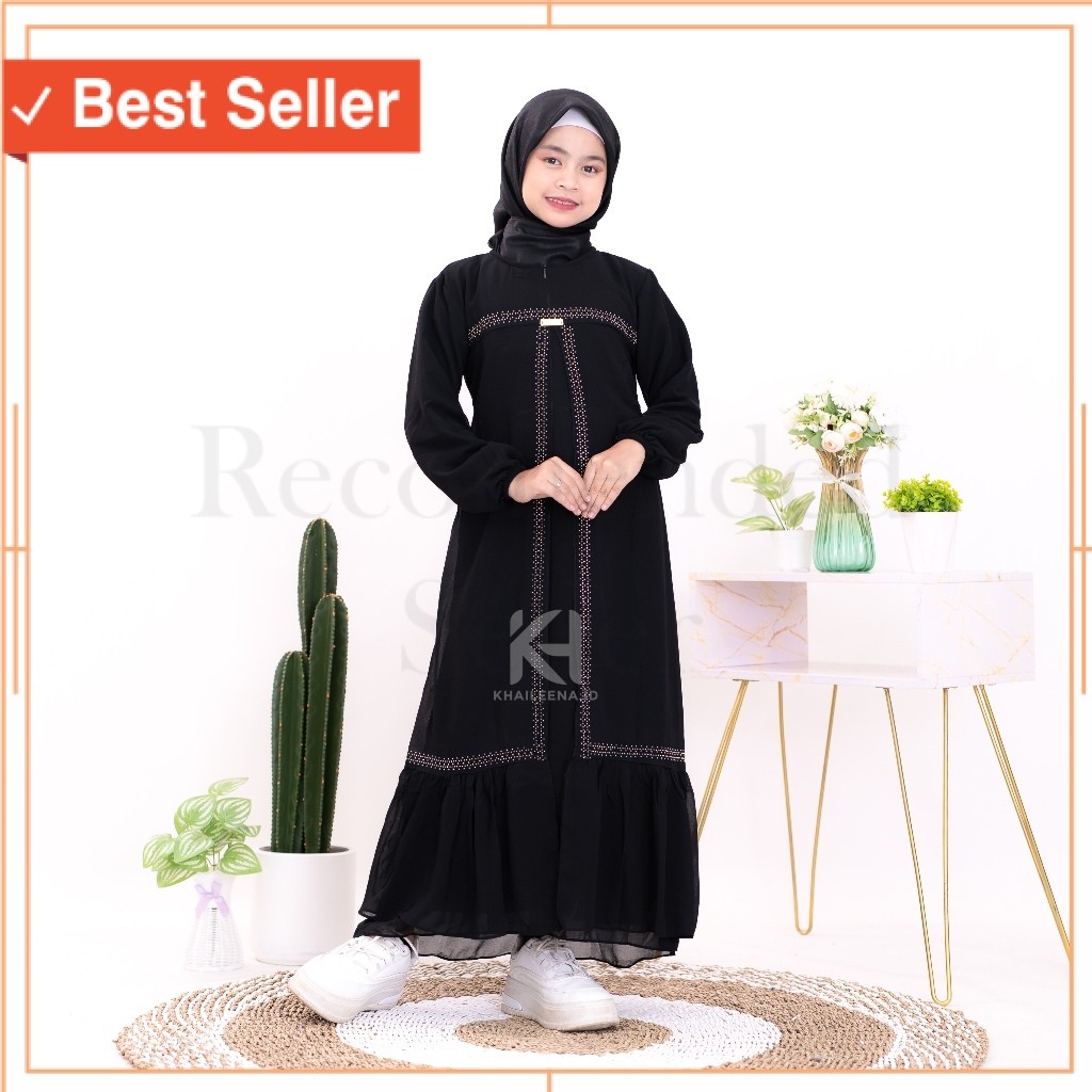 Fashion Anak Baju Lebaran Murah / Gamis Anak Perempuan Khaileena Dress Ceruty Swarovsky usia 6-14 ta