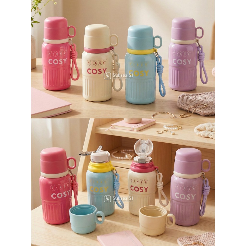 SR Tumbler 018 500Ml | Cosy Series Mini Vacuum – Botol Minum Termos Stainless Elegan dengan Tali