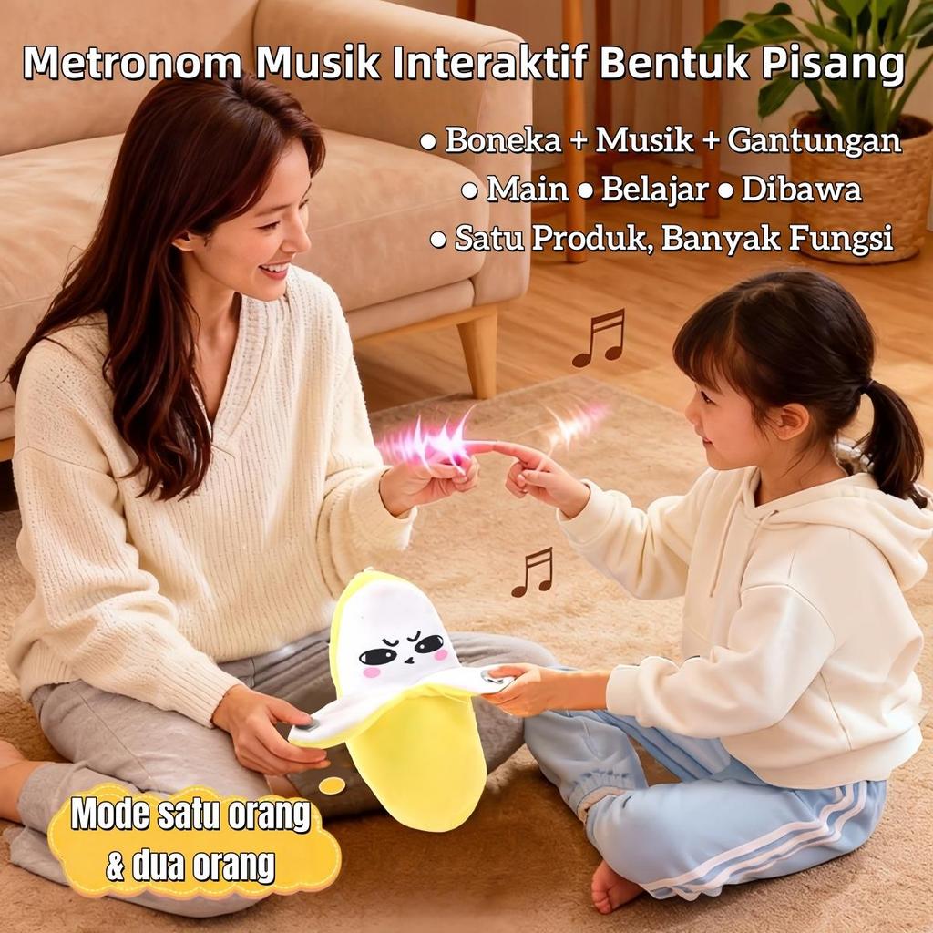 Mainan Musik Interaktif 3-in-1 Bentuk Pisang | Boneka Plush + Metronom Musik + Gantungan Tas Untuk A
