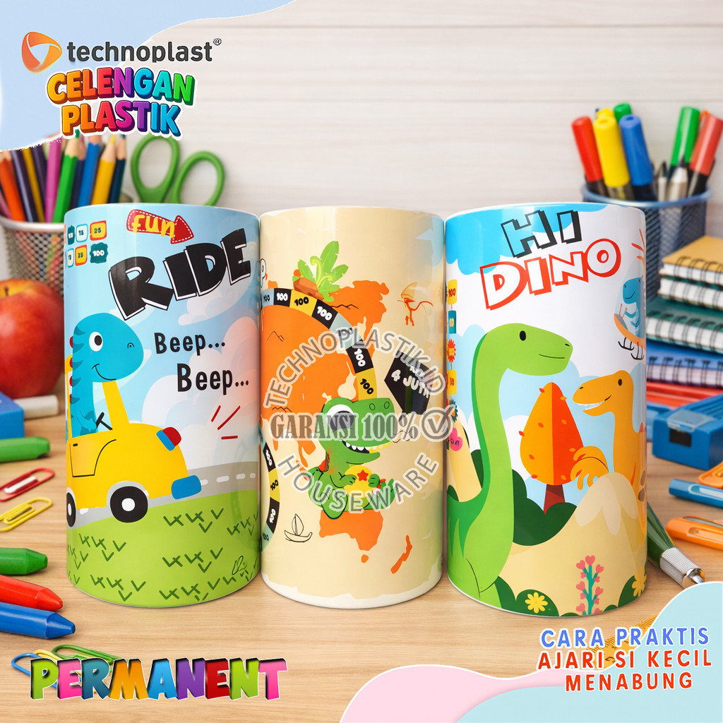 TECHNOPLAST Coin Bank Jumbo / Celengan Target Plastik 152 X 300 Mm DINO RIDE