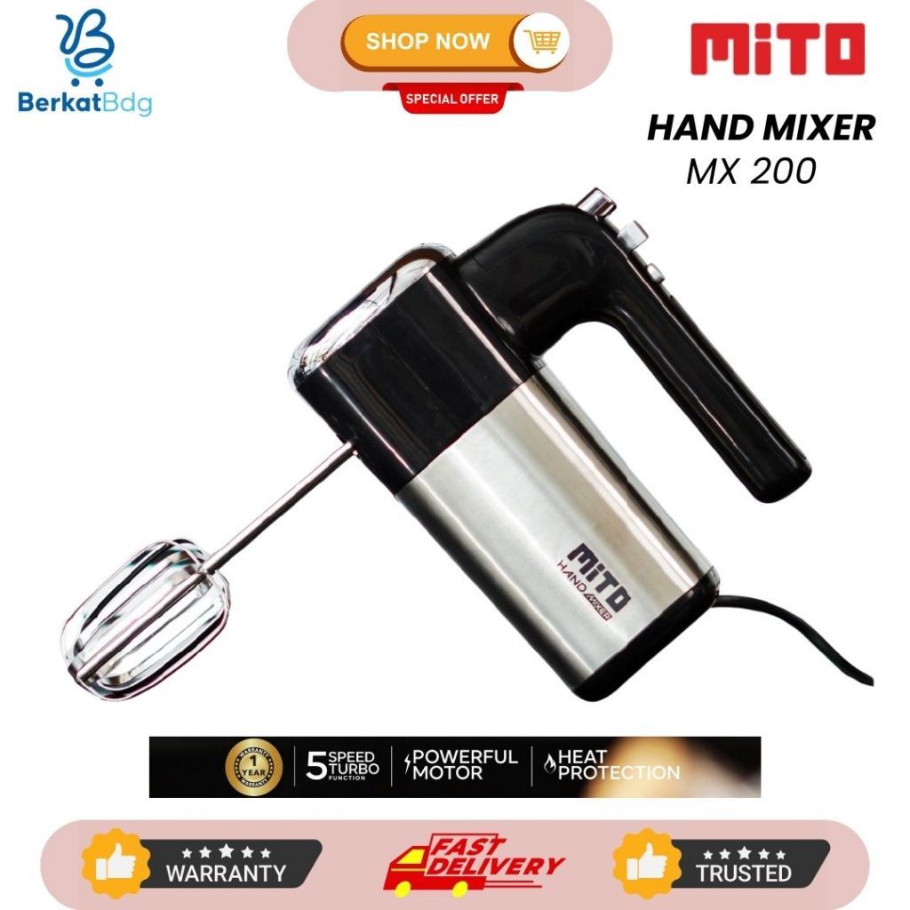 Hand Mixer Mito MX 200 Mixer Tangan Mito 200 Mitochiba Stainless Turbo Pengaduk Adonan Kue MX-200