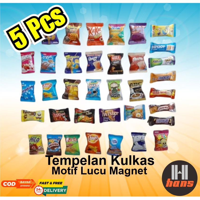 Paket 5 Pcs Magnet Kulkas Lucu Motif Snack Hiasan Tempelan Miniatur Jajanan Unik