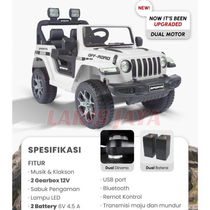 MOBIL AKI ANAK JEEP PMB M8288 DUAL MOBILAN AKI JEEP RUBICON ANAK 8288 - Putih