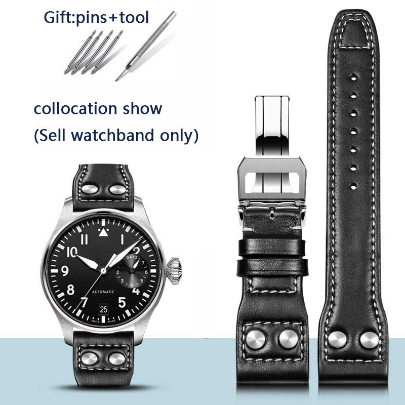 Genuine Leather Watchband for IWC Big Pilot Mark 18 Portuguese Schaffhausen Willow Nail Strap 20mm 2