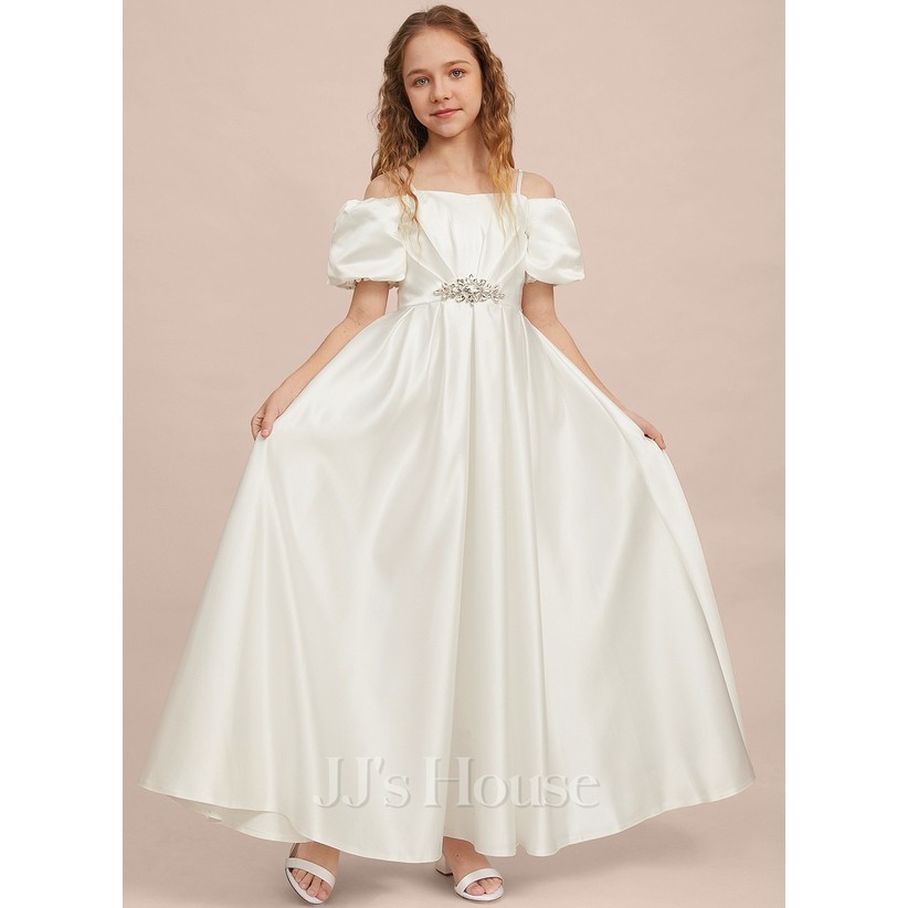 MK067 Gaun Anak Perempuan Gaun Pesta Dress Anak Satin Polos Korean Style Dress Anak Mewah