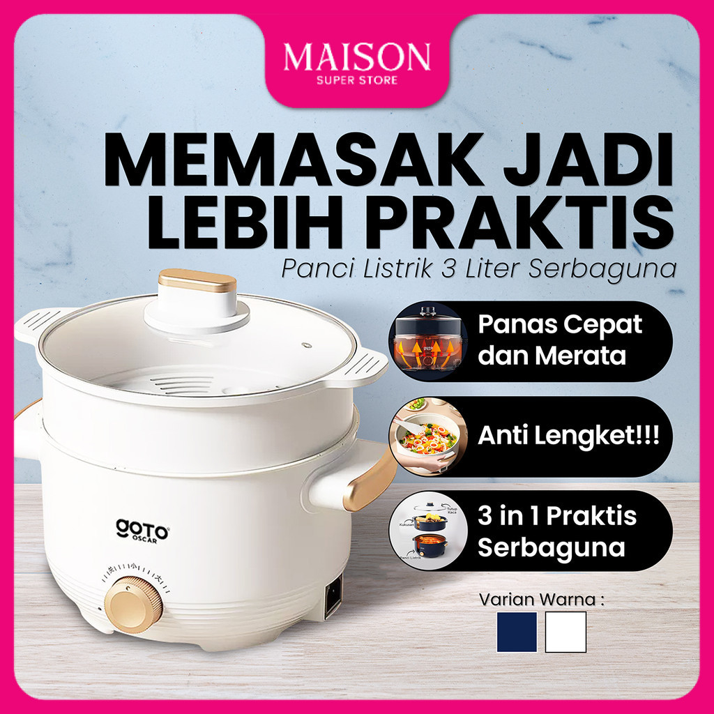 Goto Oscar Panci Listrik Serbaguna Elektrik Fry Pan 3L Goreng Kukus