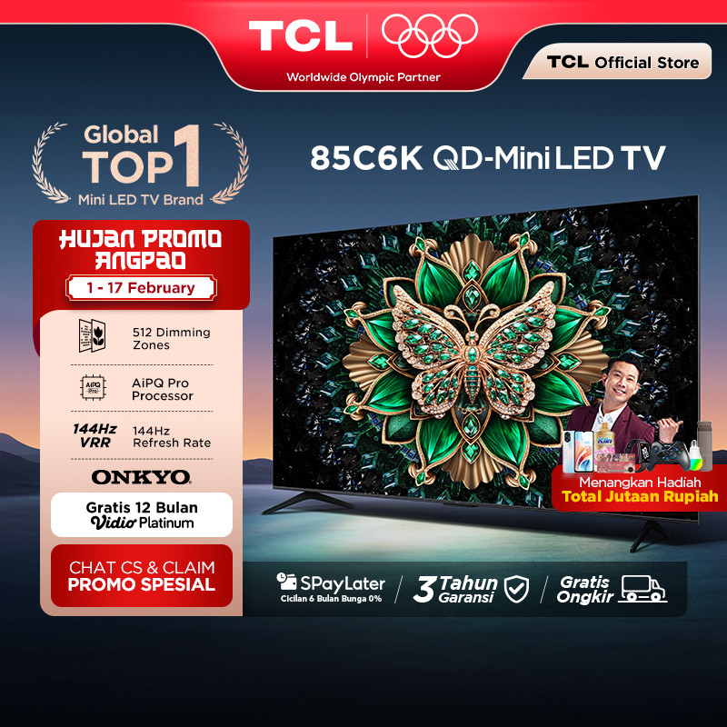 TCL 85 Inch QD-Mini LED C6K - Halo Terminator - Onkyo 2.1 - 144Hz - Matte HVA - Energy Saving (Model