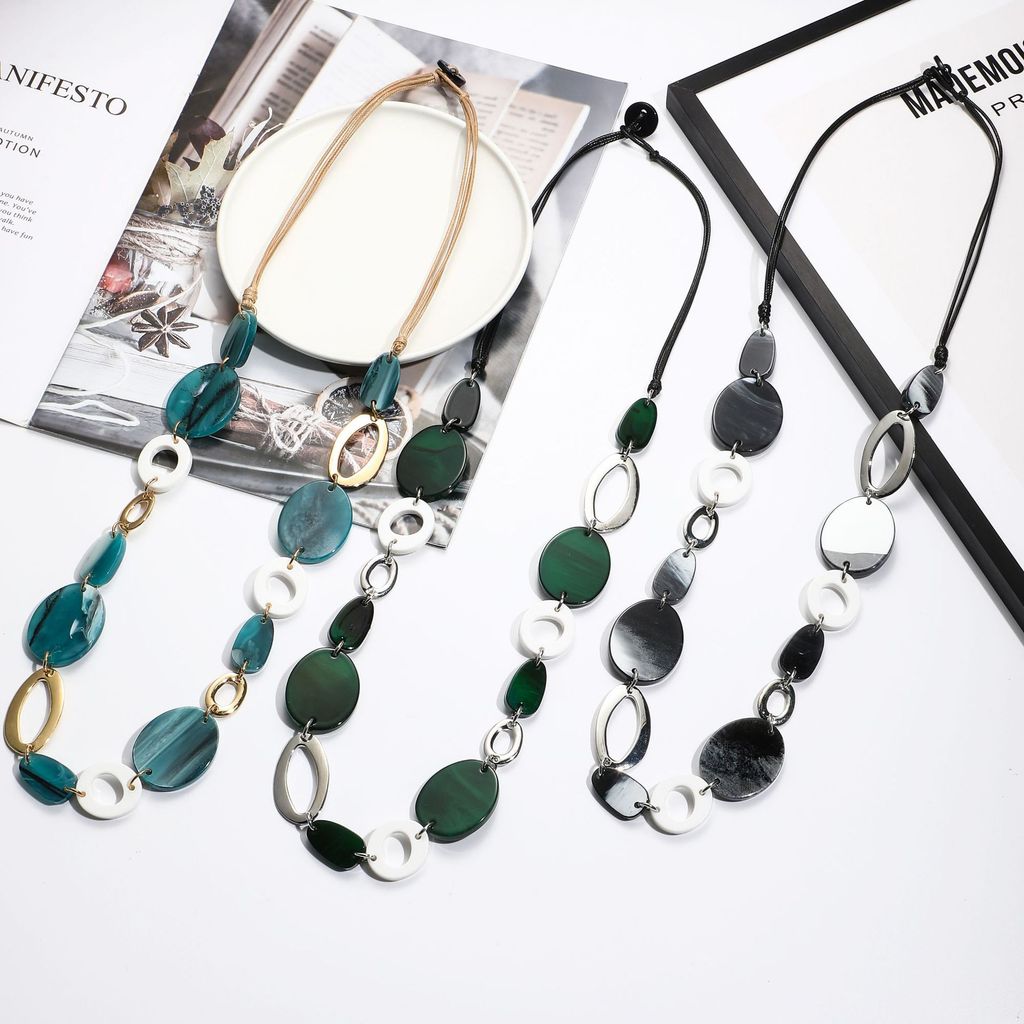 Kalung Queen's Memory Jewelry COD  Kalung Akrilik Lingkaran Geometris Biru Inti, Modis, Sederhana, d